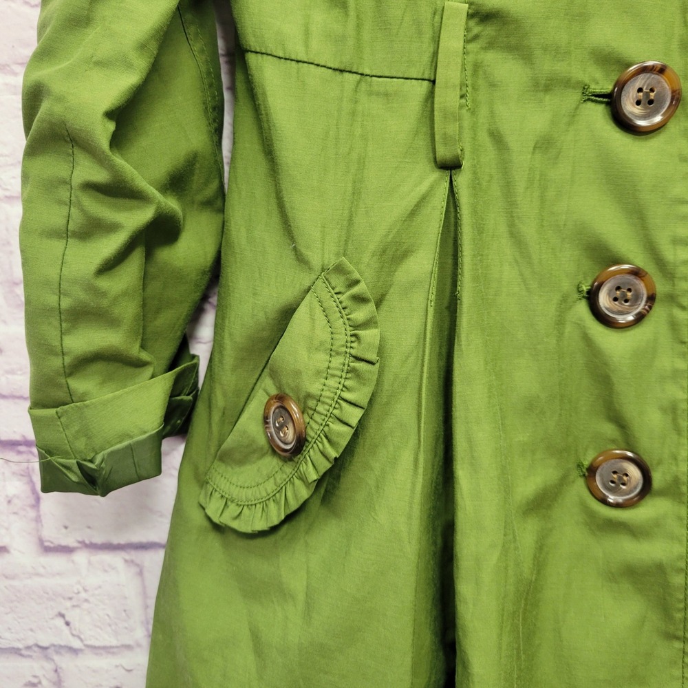 Ambition Green Trench Coat S Ruffle Collar Button Front‎ Cottagecore Preppy Chic - Picture 6 of 10